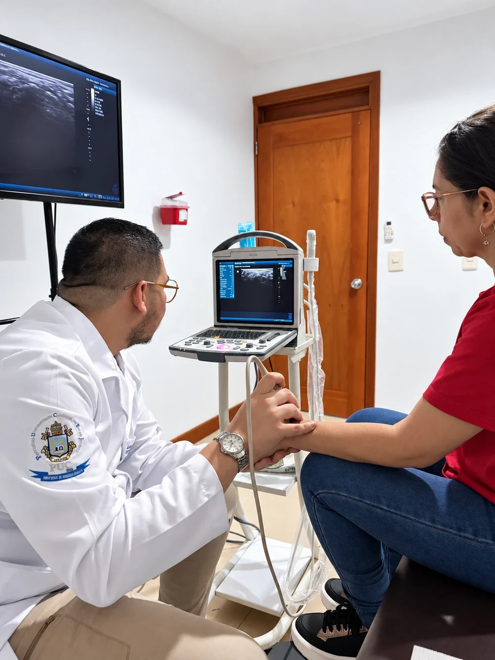 Paciente observando su ecografía junto al médico